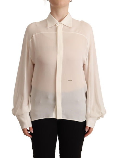 Dsquared² Elegant off White Silk långärmad blus