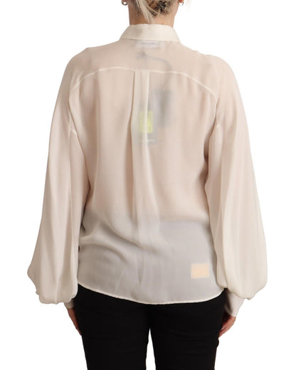 Dsquared² Elegant off White Silk långärmad blus