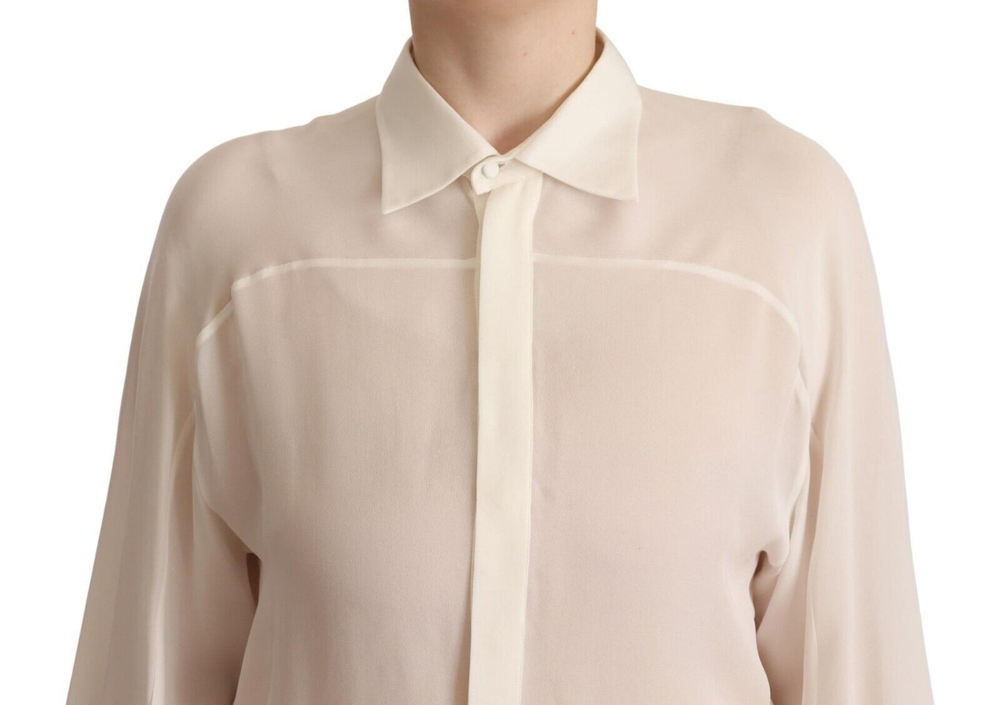 Dsquared² Elegant off White Silk långärmad blus