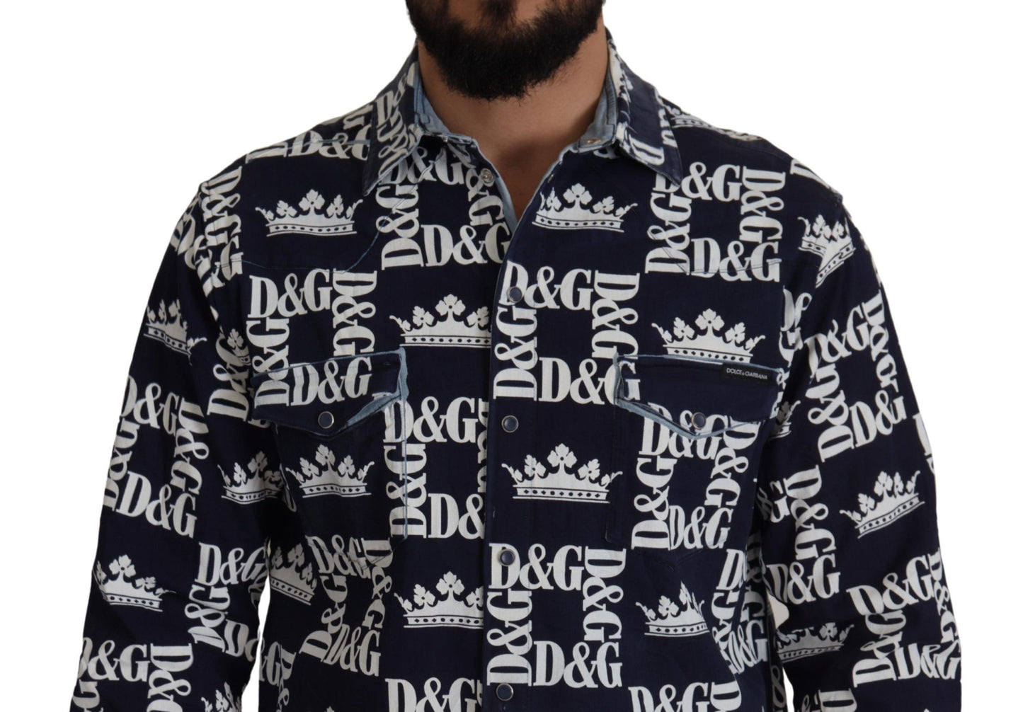 Dolce &amp; Gabbana Elegant Slim Fit Blue Crown Shirt