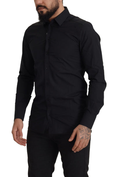 Dolce &amp; Gabbana Elegant Slim Fit Black Cotton Dress Shirt