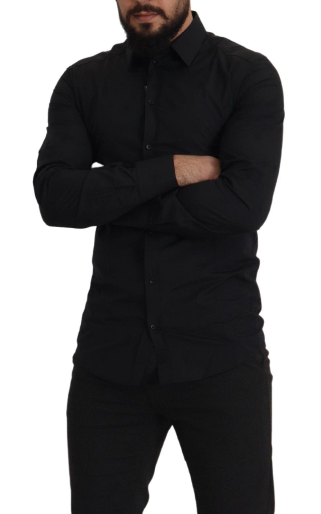 Dolce &amp; Gabbana Elegant Slim Fit Black Cotton Dress Shirt