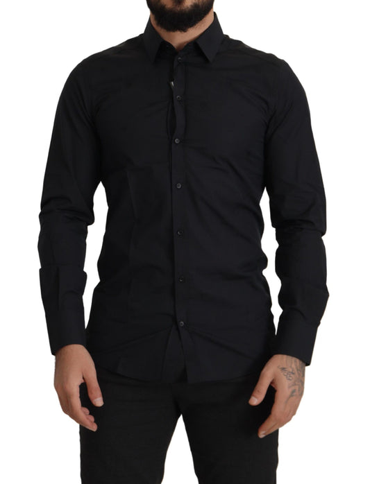 Dolce &amp; Gabbana Elegant Slim Fit Black Cotton Dress Shirt