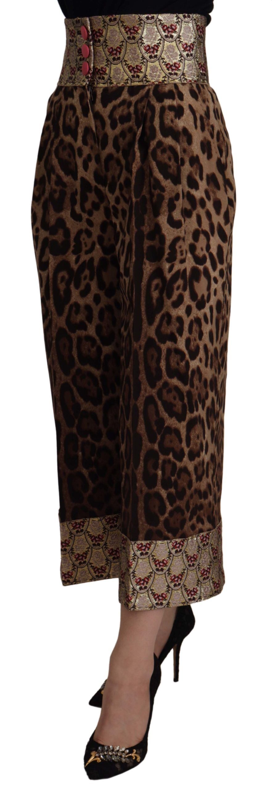 Pantalones de jacquard de leopardo con cintura alta y corte cropped de Dolce &amp; Gabbana