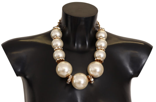 Dolce &amp; Gabbana Elegant Faux Pearl Charm Halsband med Crystal Accenter