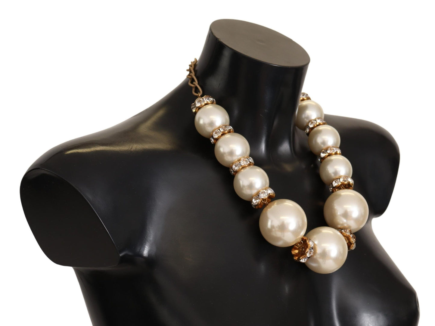 Dolce &amp; Gabbana Elegant Faux Pearl Charm Halsband med Crystal Accenter