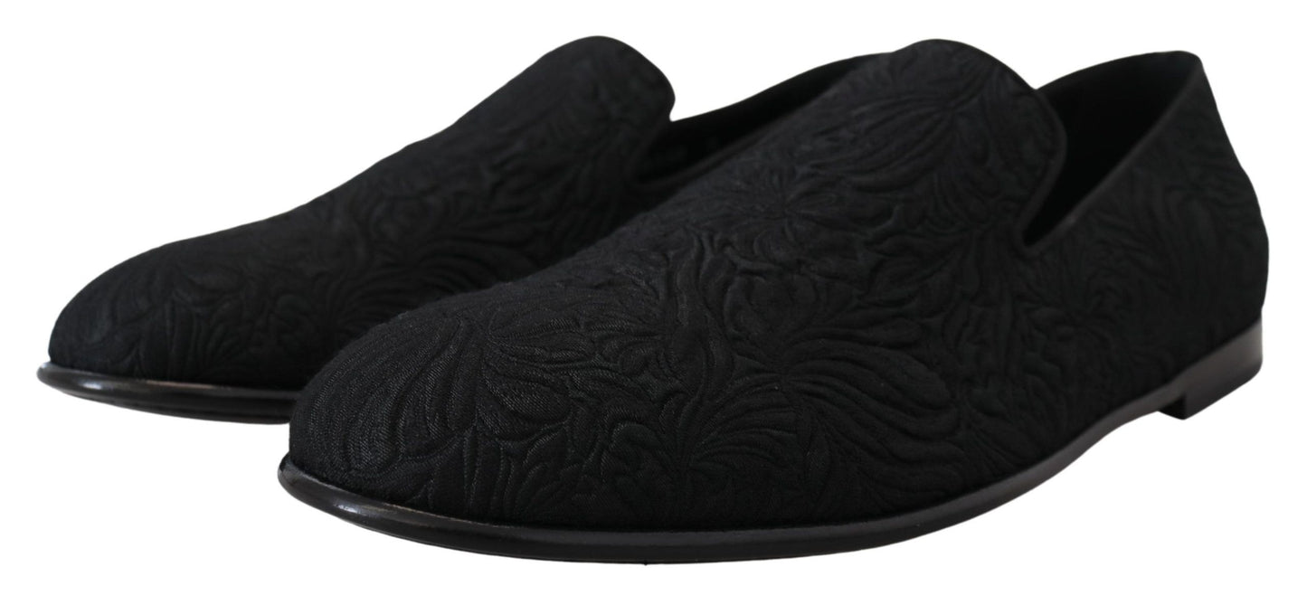 Mocasines negros elegantes con diseño de jacquard y sin cordones de Dolce &amp; Gabbana