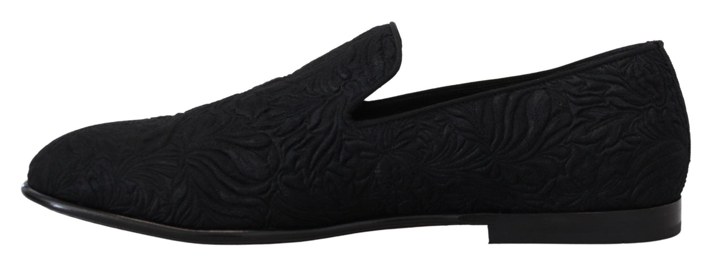 Mocasines negros elegantes con diseño de jacquard y sin cordones de Dolce &amp; Gabbana