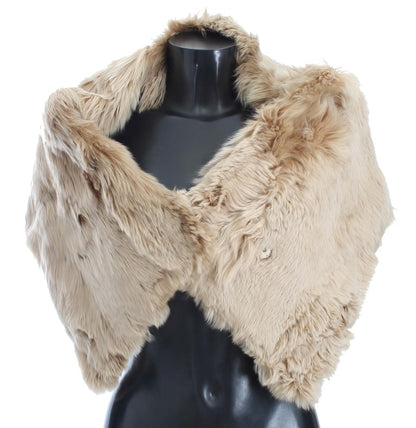 Dolce &amp; Gabbana Elegant Alpaca Fur Shoulder Wrap i Beige