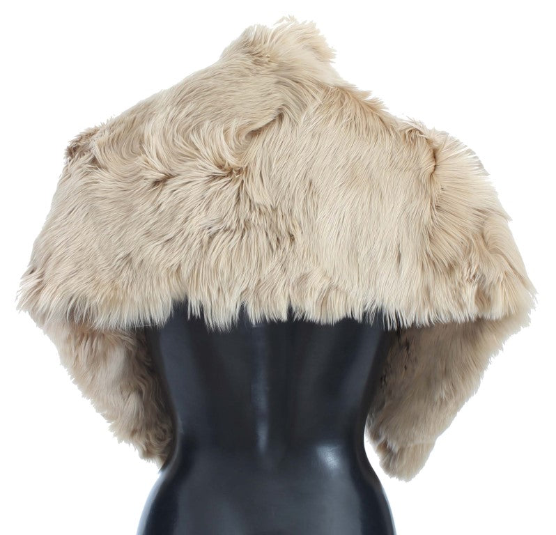 Dolce &amp; Gabbana Elegant Alpaca Fur Shoulder Wrap i Beige