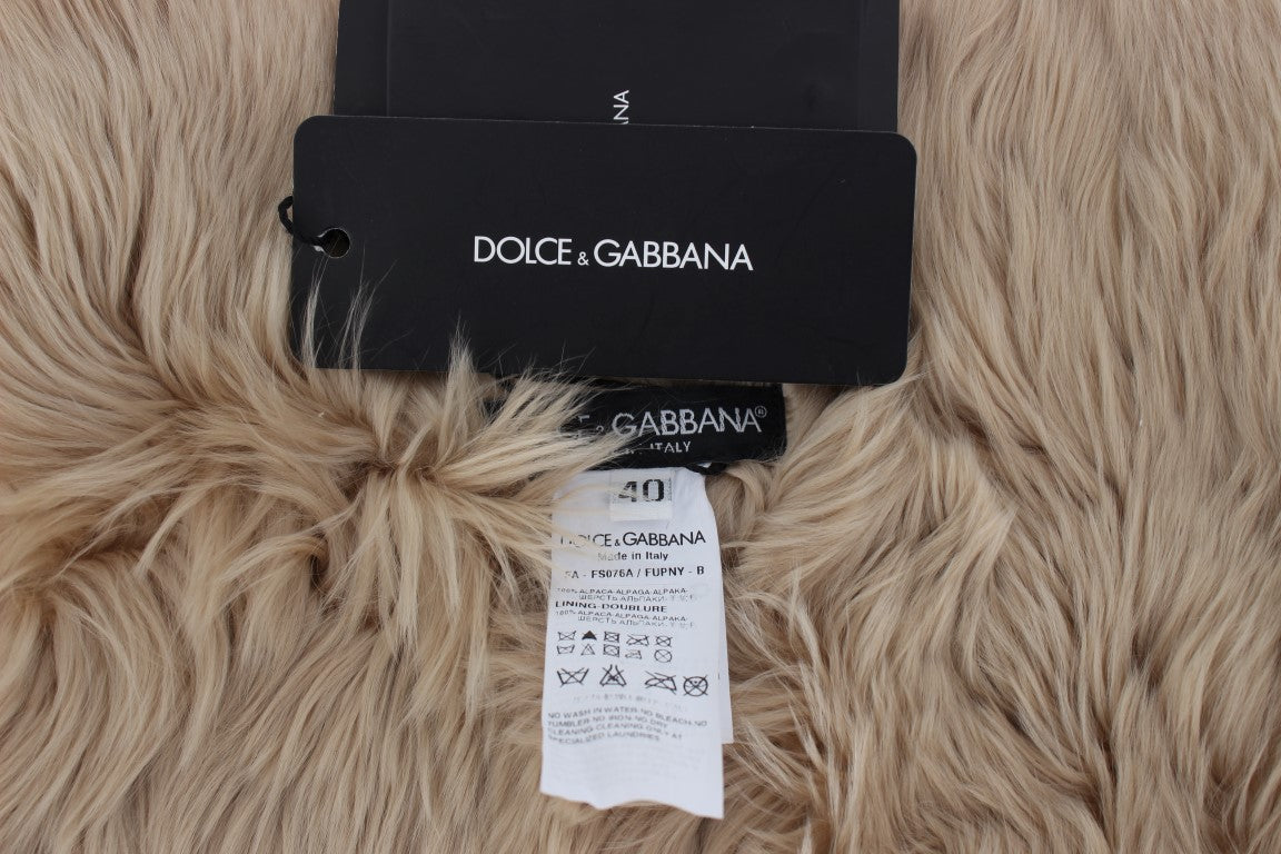 Dolce &amp; Gabbana Elegant Alpaca Fur Shoulder Wrap i Beige