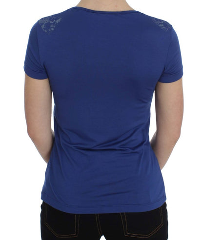 Elegante camiseta azul de cuello redondo con detalle de logotipo de Ermanno Scervino