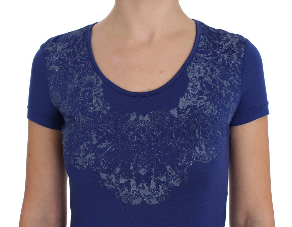 Elegante camiseta azul de cuello redondo con detalle de logotipo de Ermanno Scervino