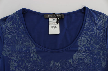 Elegante camiseta azul de cuello redondo con detalle de logotipo de Ermanno Scervino