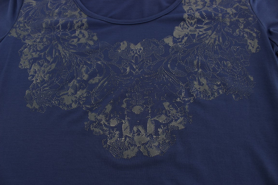 Elegante camiseta azul de cuello redondo con detalle de logotipo de Ermanno Scervino