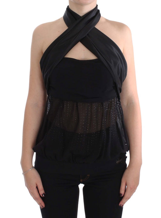 Exte Elegant Black Evening Wrap Top Blus