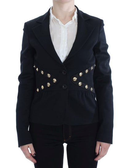 Exte Chic Black Stretch Blazer med Guldknappsdetalj