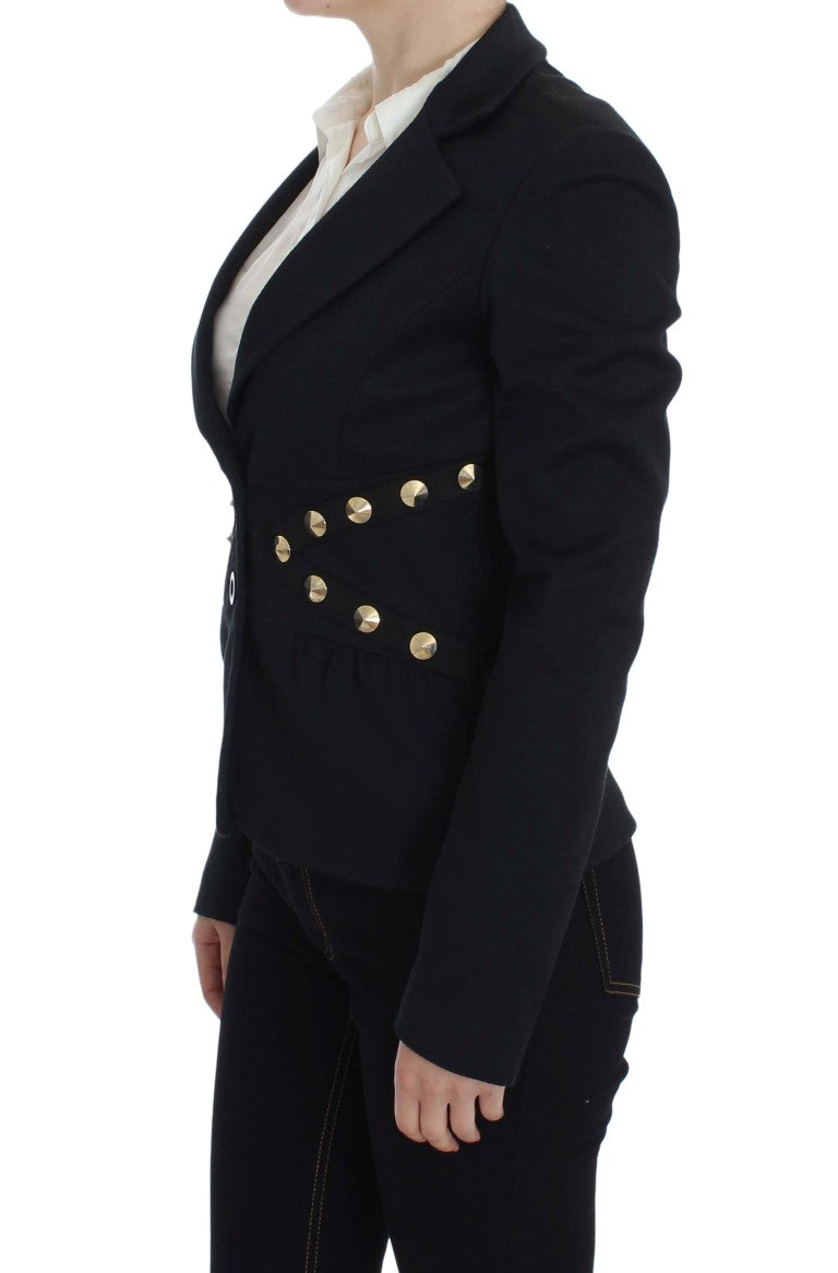 Exte Chic Black Stretch Blazer med Guldknappsdetalj