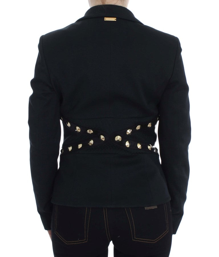 Exte Chic Black Stretch Blazer med Guldknappsdetalj