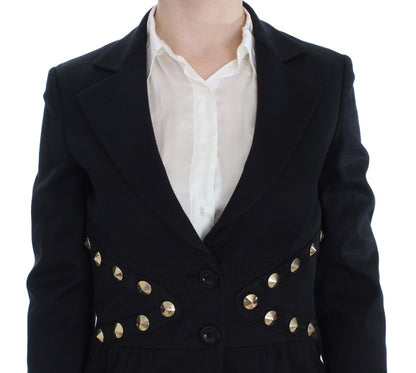 Exte Chic Black Stretch Blazer med Guldknappsdetalj