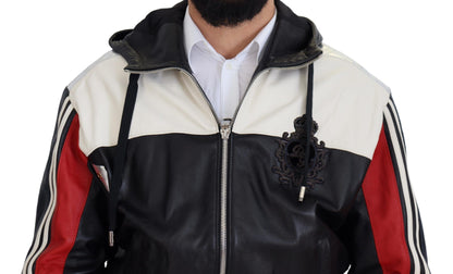 Dolce &amp; Gabbana Elite Black Leather Hooded Bomber Jacket