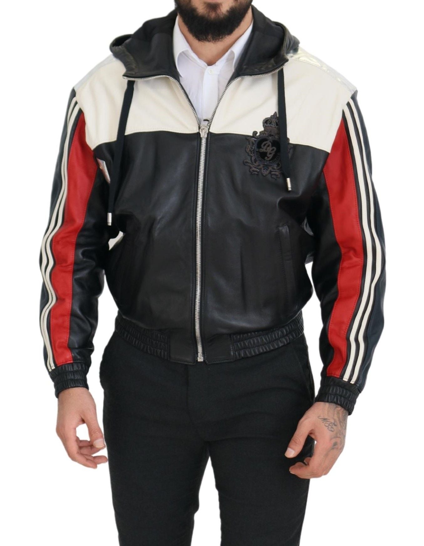 Dolce &amp; Gabbana Elite Black Leather Hooded Bomber Jacket