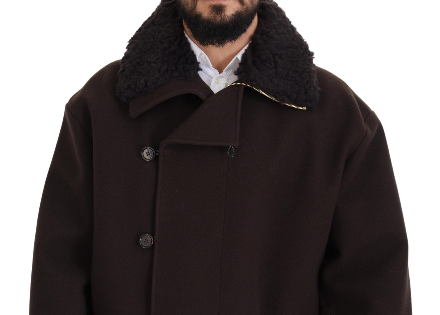 Dolce &amp; Gabbana Elegant mörkbrun Shearling Coat Jacka