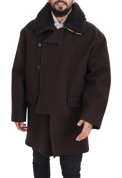 Dolce &amp; Gabbana Elegant mörkbrun Shearling Coat Jacka