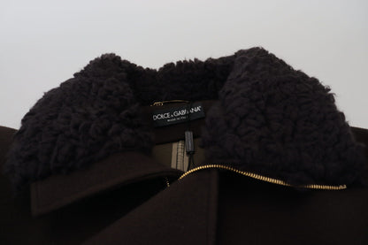 Dolce &amp; Gabbana Elegant mörkbrun Shearling Coat Jacka