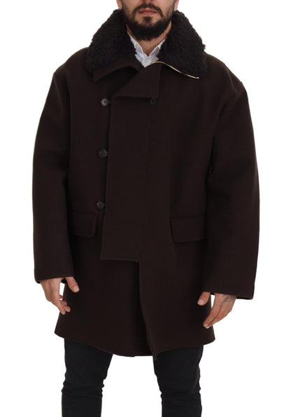 Dolce &amp; Gabbana Elegant mörkbrun Shearling Coat Jacka