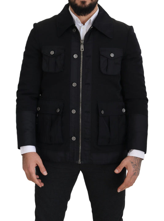 Dolce &amp; Gabbana Elegant Full Zip Black Wool Blend Jacka