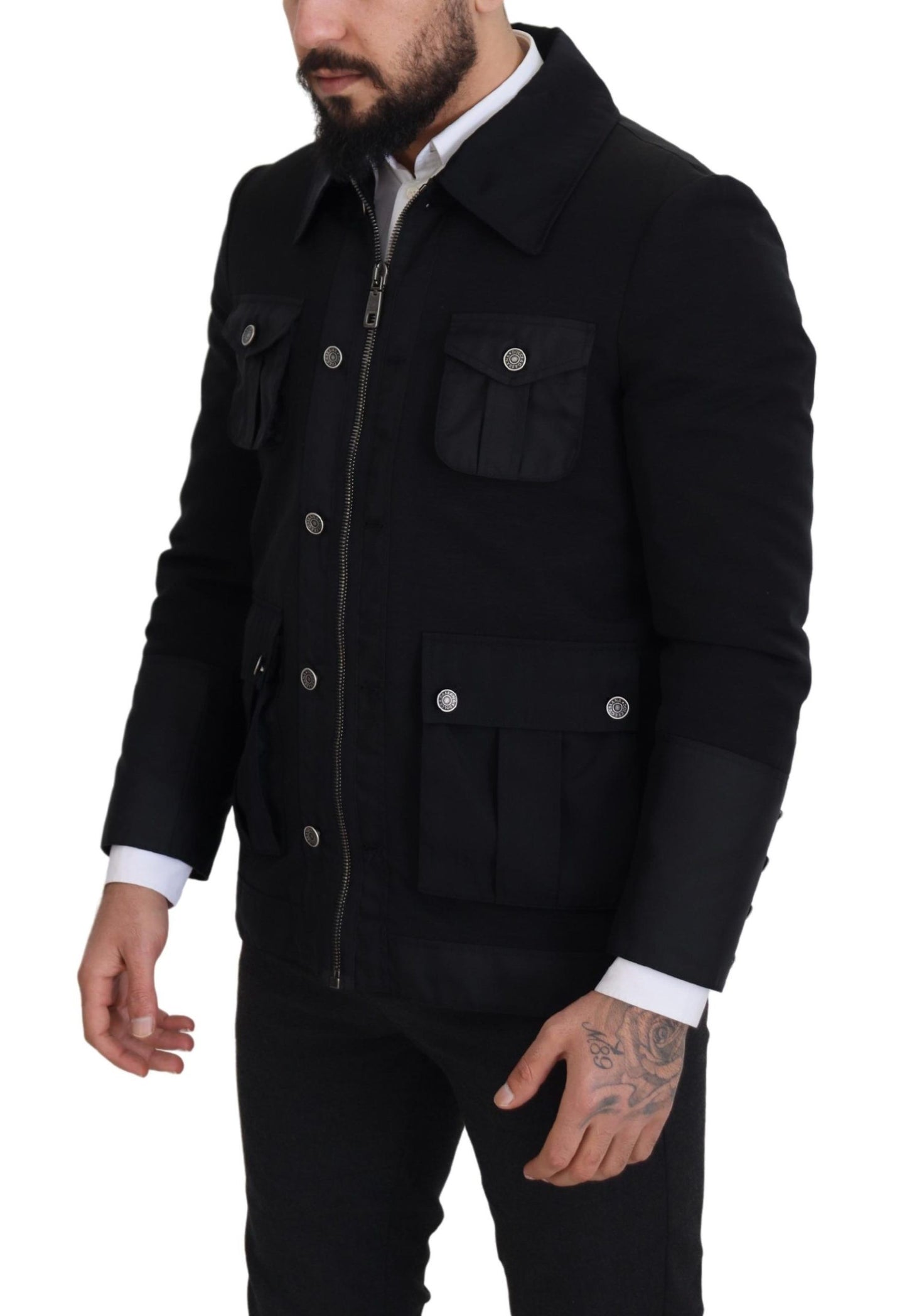 Dolce &amp; Gabbana Elegant Full Zip Black Wool Blend Jacka