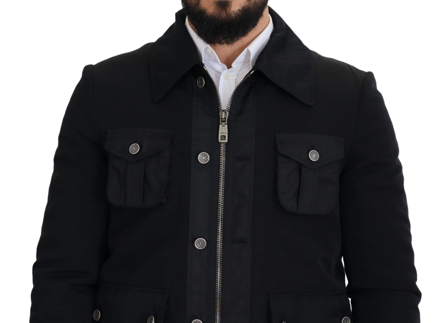 Dolce &amp; Gabbana Elegant Full Zip Black Wool Blend Jacka