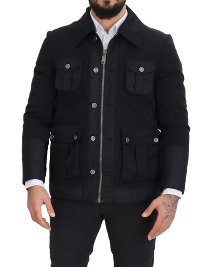 Dolce &amp; Gabbana Elegant Full Zip Black Wool Blend Jacka