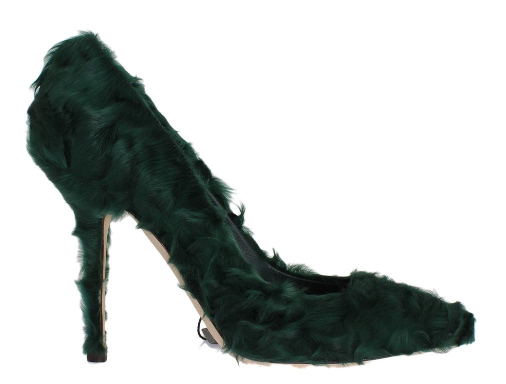 Dolce &amp; Gabbana Elegant Green Xiangao Fur Läder Pumps