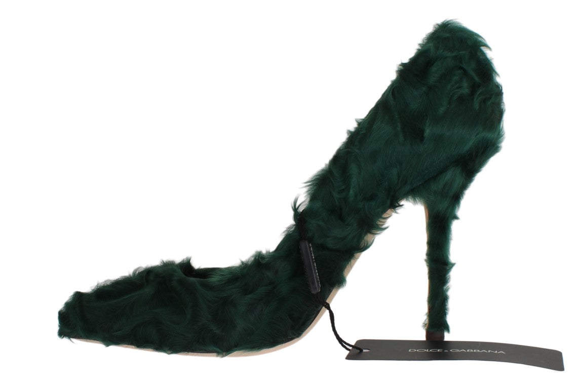 Dolce &amp; Gabbana Elegant Green Xiangao Fur Läder Pumps