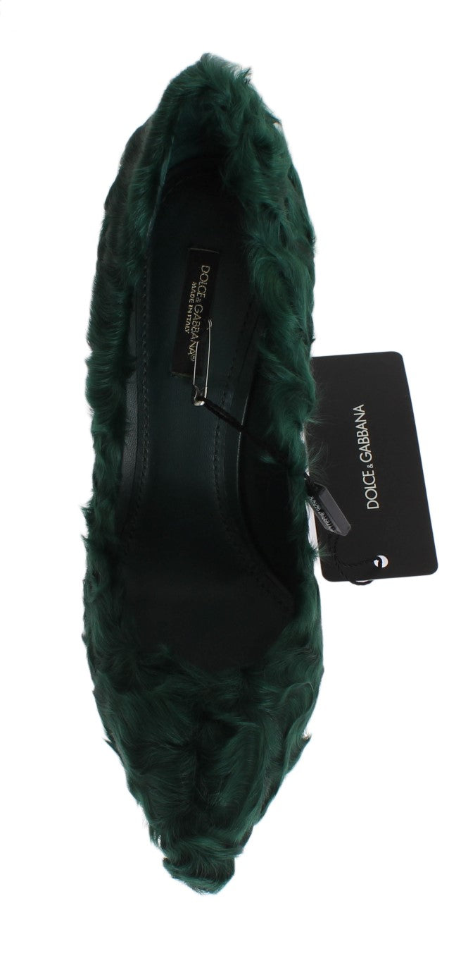 Dolce &amp; Gabbana Elegant Green Xiangao Fur Läder Pumps