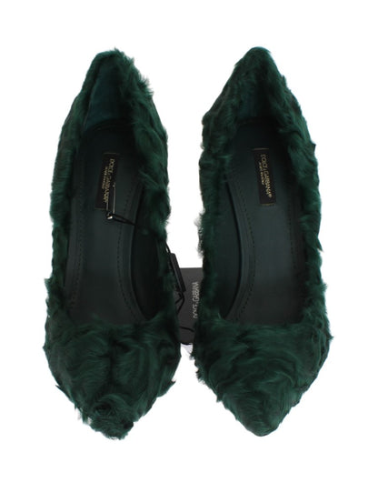 Dolce &amp; Gabbana Elegant Green Xiangao Fur Läder Pumps