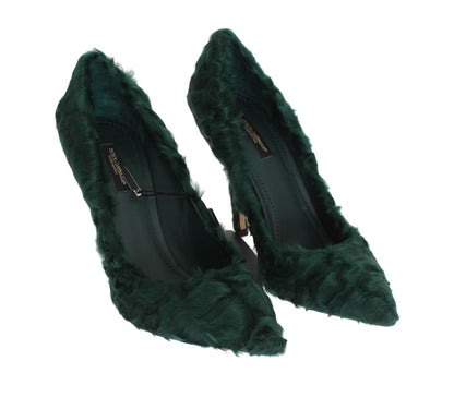 Dolce &amp; Gabbana Elegant Green Xiangao Fur Läder Pumps