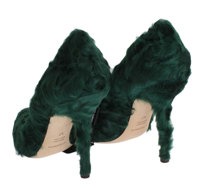 Dolce &amp; Gabbana Elegant Green Xiangao Fur Läder Pumps