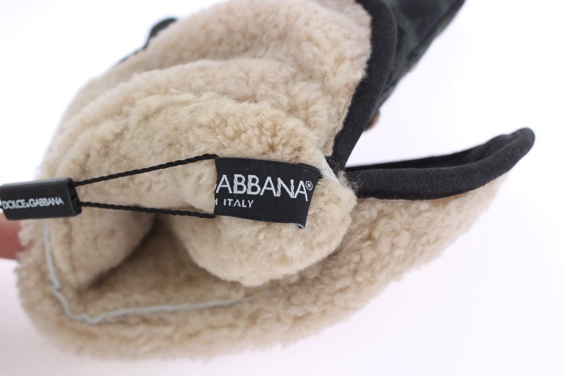 Dolce &amp; Gabbana Elegant dubbade grå ull shearling handskar