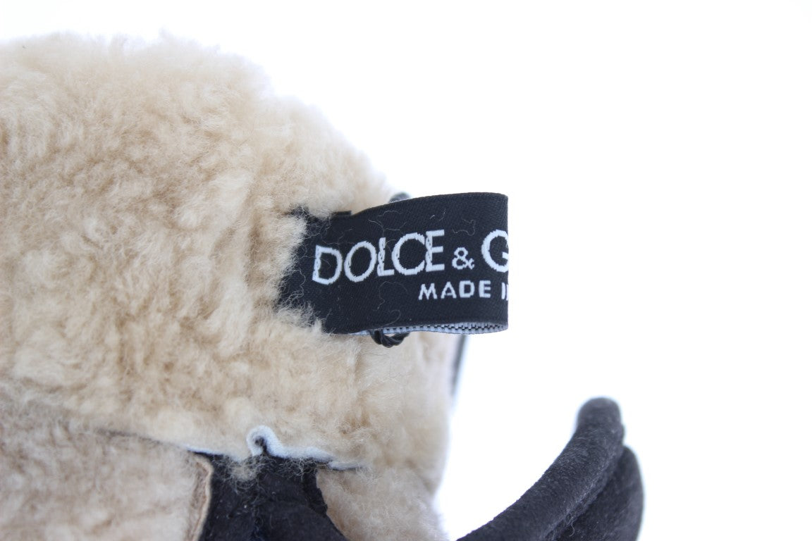 Dolce &amp; Gabbana Chic Grå Ull &amp; Shearling Handskar med dubbade detaljer