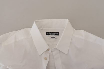 Dolce &amp; Gabbana Elegant White Peacock Feather Dress Shirt