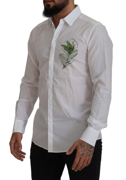 Dolce &amp; Gabbana Elegant White Peacock Feather Dress Shirt