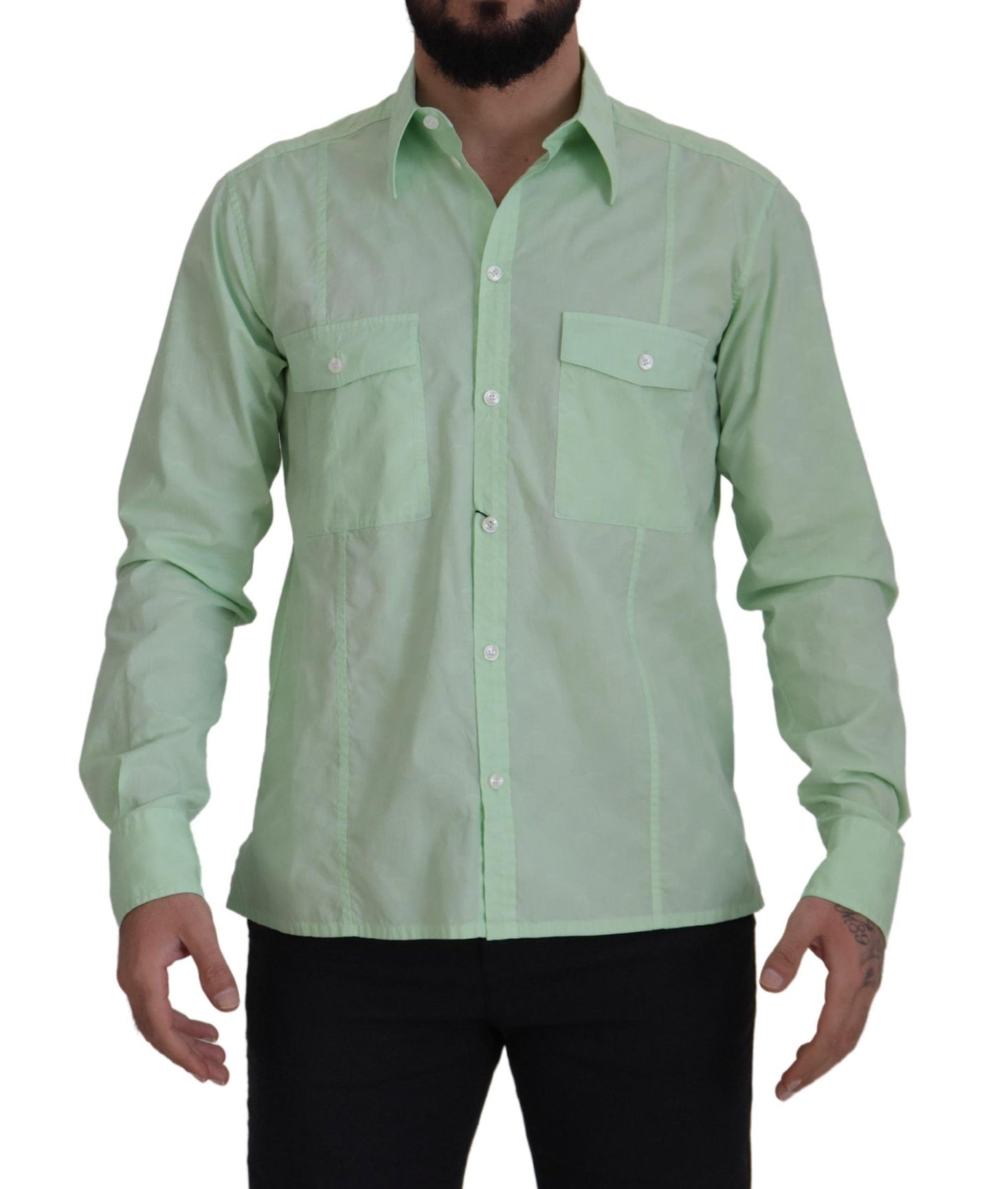 Dolce &amp; Gabbana Mintgrön Slim Fit Casual Button-Down skjorta