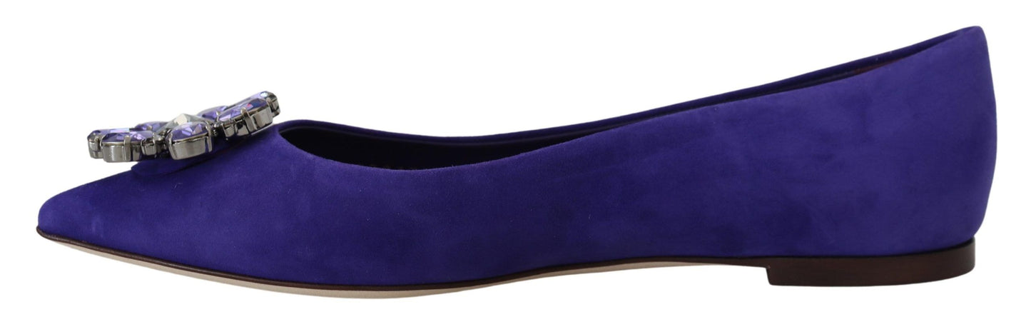 Dolce & Gabbana Embellished Crystal Purple Suede Flats