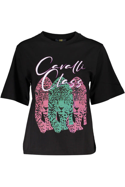 Camiseta de algodón negra para mujer Cavalli Class