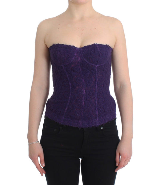 Ermanno Scervino Purple Lace Silk Blend Bustier Corset