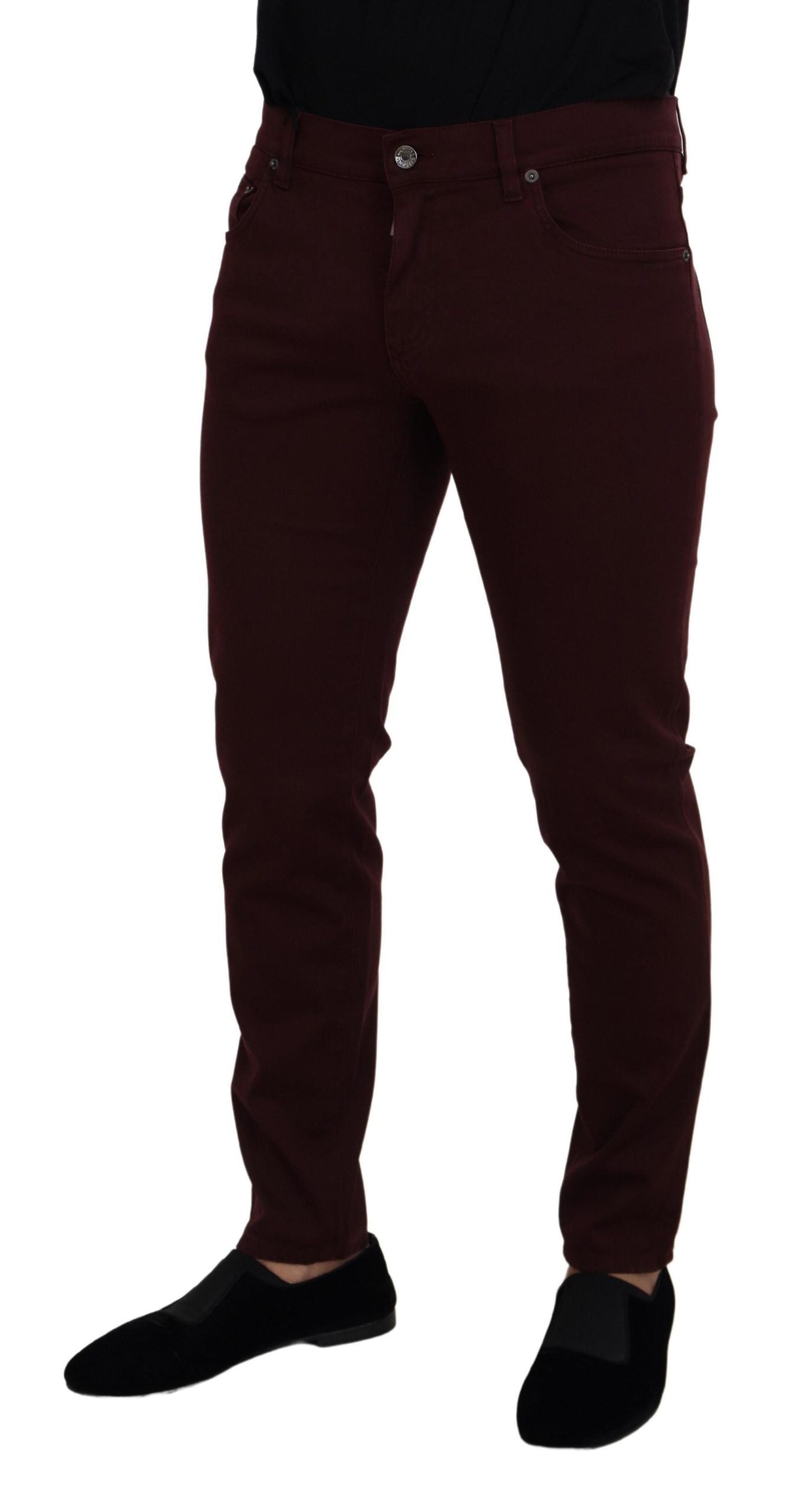 Dolce &amp; Gabbana Slim Fit Bordeaux Jeans - italiensk lyx