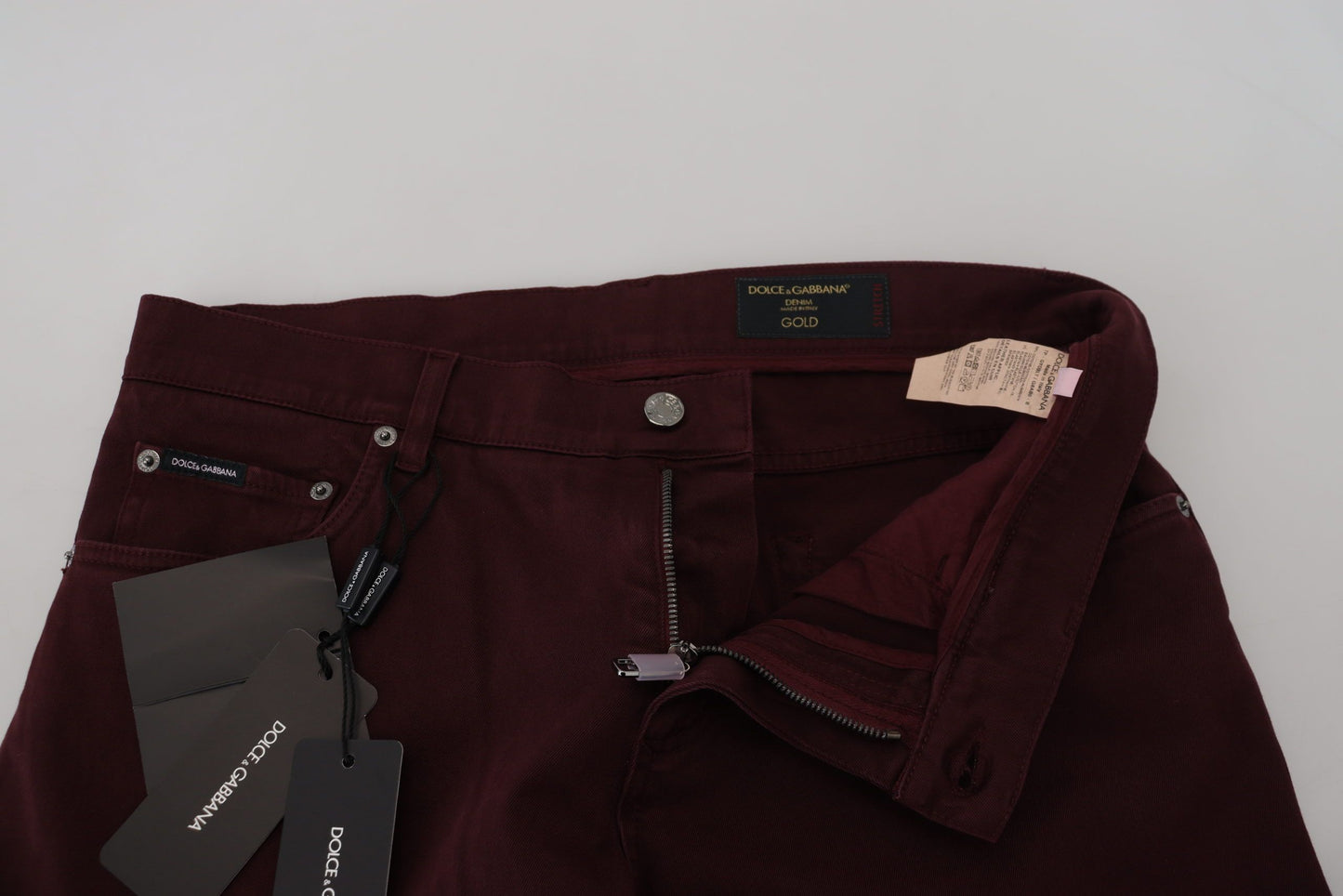 Dolce &amp; Gabbana Slim Fit Bordeaux Jeans - italiensk lyx